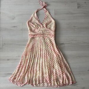 Vintage Pleated Polka Dot Halter Dress